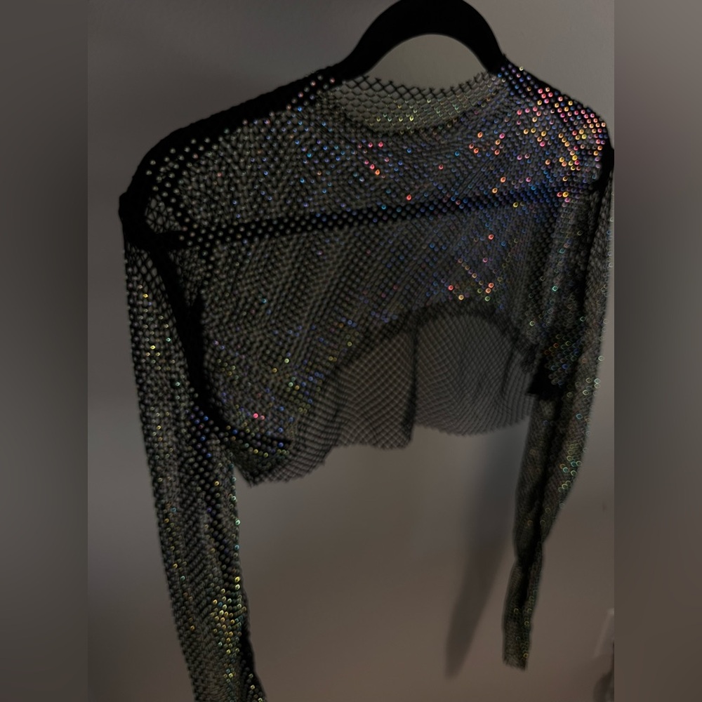 Black Mesh Rhinestone Crop Top